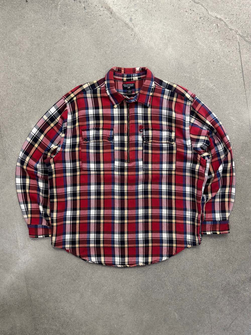 Vintage 90s Polo Jeans Co. Ralph Lauren Half-Zip Plaid Flannel Shirt - XL